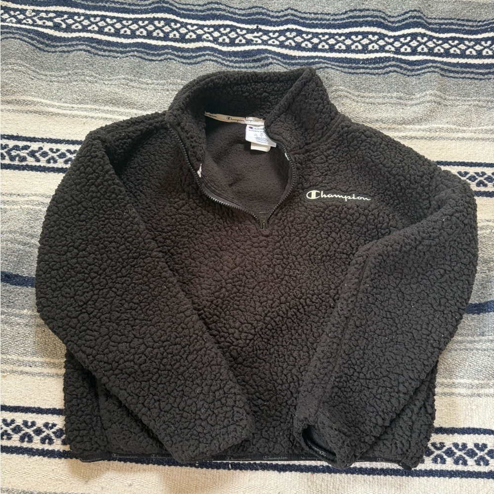 Champion Black Women’s 1/4 zip up Sherpa Fleece Sweater Size Medium